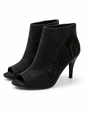 New Directions Brooke Peep Toe Black Fringe Ankle‎ Boots Women Size 10